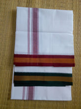 EXD329 Men's Traditional Border Dhoti With Velcro and Pocket on Bleach Dhoti Size 4 Mulam / 2 Mtr