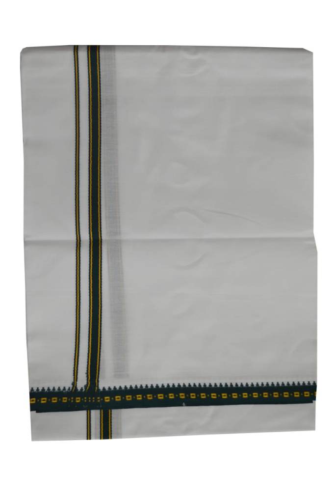 EXD375 Men's Trendy Border Dhoti With Velcro and Pocket on Bleach Dhoti Size 4 Mulam / 2 Mtr