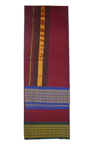 EXD385 Men's Trendy Border Dhoti With Velcro and Pocket on Colour Dhoti Size 4 Mulam / 2 Mtr