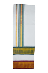 EXD385 Men's Trendy Border Dhoti With Velcro and Pocket on Colour Dhoti Size 4 Mulam / 2 Mtr