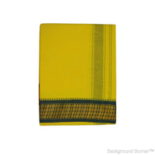EXD389 Men's Trendy Border Dhoti With Velcro and Pocket on Yellow Dhoti Size 4 Mulam / 2 Mtr