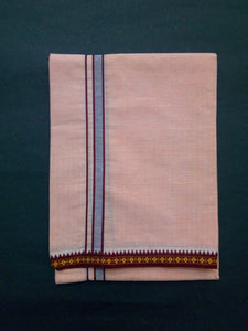 EXD395 Men's Trendy Border Dhoti With Velcro and Pocket on Light Orange Dhoti Size 4 Mulam / 2 Mtr