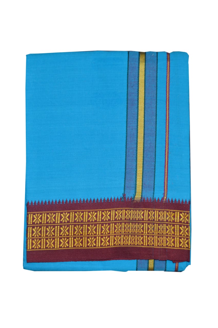 EXD398 Men s Trendy Border Dhoti With Velcro and Pocket on Sky