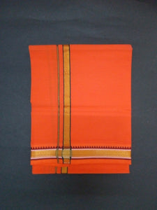EXD407 Men's Trendy Border Dhoti With Velcro and Pocket on Orange Dhoti Size 4 Mulam / 2 Mtr