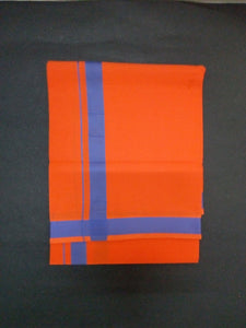 EXD408 Men's Trendy Border Dhoti With Velcro and Pocket on Orange Dhoti Size 4 Mulam / 2 Mtr