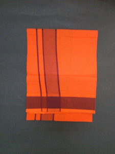 EXD410 Men's Trendy Border Dhoti With Velcro and Pocket on Orange Dhoti Size 4 Mulam / 2 Mtr