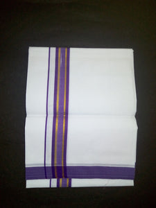 EXD422 Men's Trendy Border Dhoti With Velcro and Pocket on Bleach Dhoti Size 4 Mulam / 2 Mtr