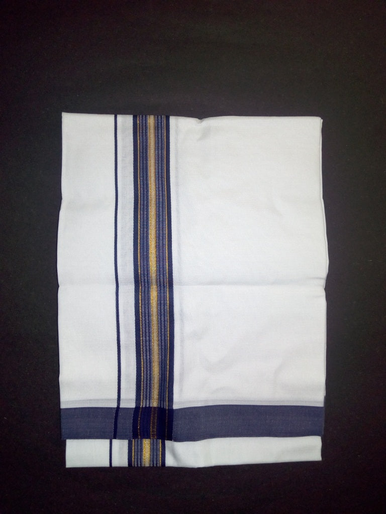 EXD424 Men's Trendy Border Dhoti With Velcro and Pocket on Bleach Dhoti Size 4 Mulam / 2 Mtr