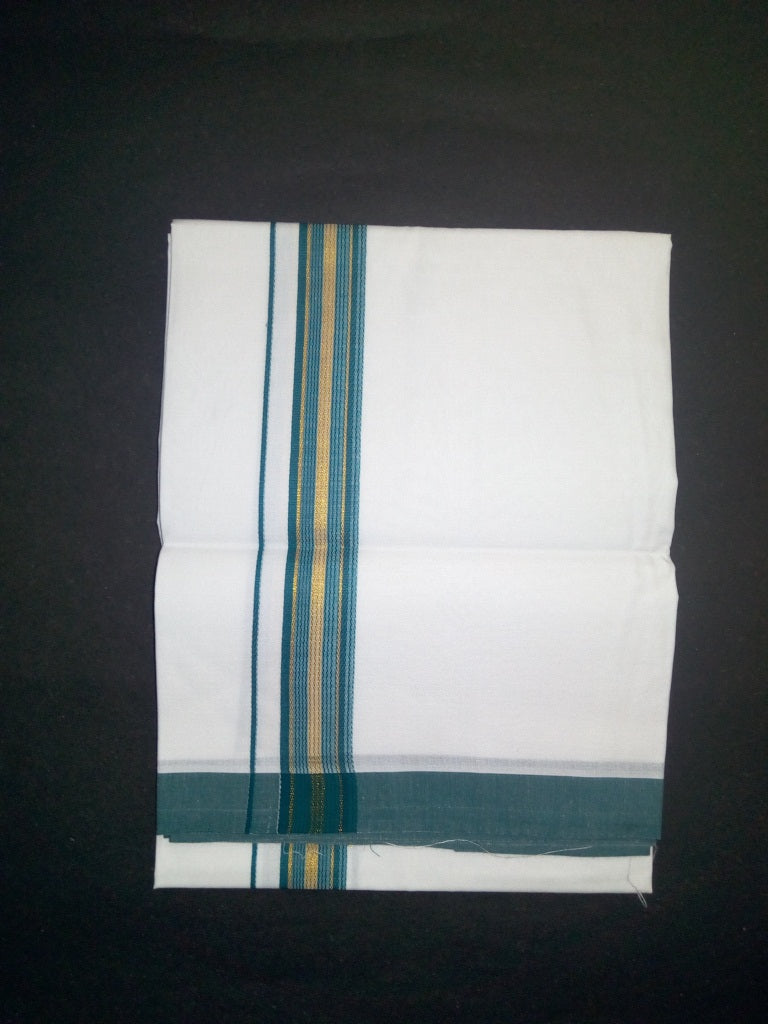 EXD425 Men's Trendy Border Dhoti With Velcro and Pocket on Bleach Dhoti Size 4 Mulam / 2 Mtr
