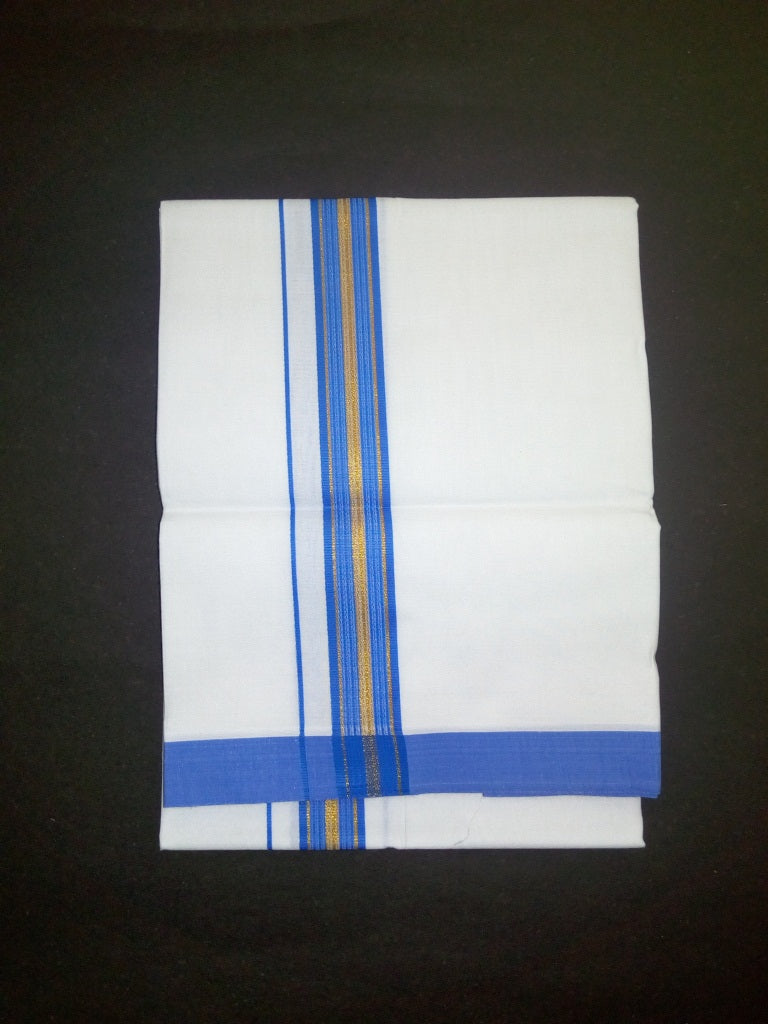 EXD426 Men's Trendy Border Dhoti With Velcro and Pocket on Bleach Dhoti Size 4 Mulam / 2 Mtr