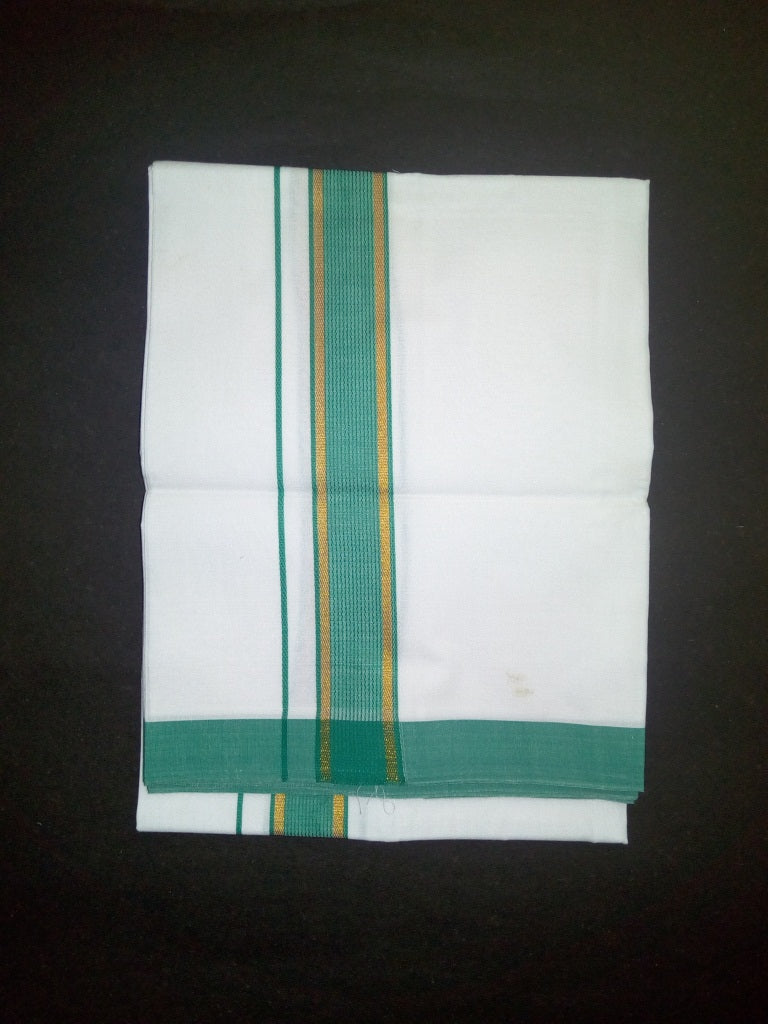 EXD427 Men's Trendy Border Dhoti With Velcro and Pocket on Bleach Dhoti Size 4 Mulam / 2 Mtr