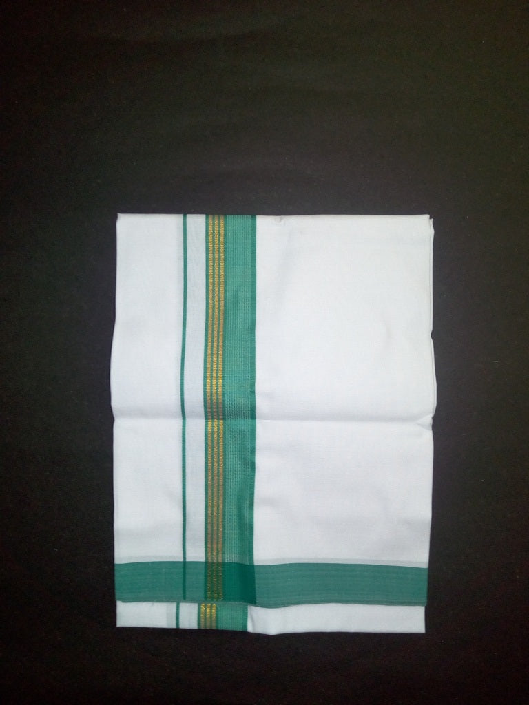 EXD428 Men's Trendy Border Dhoti With Velcro and Pocket on Bleach Dhoti Size 4 Mulam / 2 Mtr