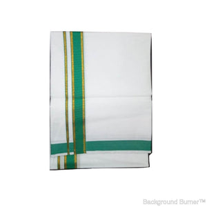 EXD429 Men's Trendy Border Dhoti With Velcro and Pocket on Bleach Dhoti Size 4 Mulam / 2 Mtr