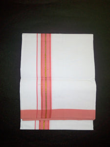 EXD430 Men's Trendy Border Dhoti With Velcro and Pocket on Bleach Dhoti Size 4 Mulam / 2 Mtr