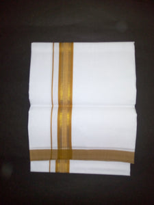 EXD431 Men's Trendy Border Dhoti With Velcro and Pocket on Bleach Dhoti Size 4 Mulam / 2 Mtr