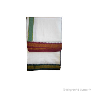 EXD437 Mens Dhoti With 6 Peacock eyes Border / Bleach Dhoti Size Mulam 9X5 (or) 4.15 Mtr Dhoti with 2.30 Mtr Angavastram