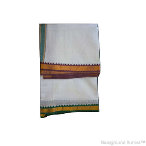 EXD437 Mens Dhoti With 6 Peacock eyes Border / Bleach Dhoti Size Mulam 9X5 (or) 4.15 Mtr Dhoti with 2.30 Mtr Angavastram