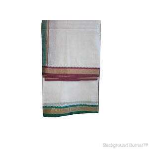 EXD438 Mens Dhoti With Peacock eyes Border / Bleach Dhoti Size Mulam 9X5 (or) 4.15 Mtr Dhoti with 2.30 Mtr Angavastram