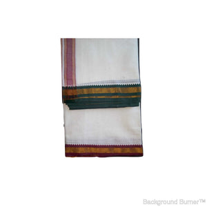 EXD439 Mens Dhoti With Peacock eyes Border / Bleach Dhoti Size Mulam 9X5 (or) 4.15 Mtr Dhoti with 2.30 Mtr Angavastram