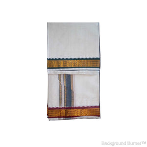EXD444 Mens Dhoti With Fancy Border / Unbleach Dhoti Size Mulam 9X5 (or) 4.15 Mtr Dhoti with 2.30 Mtr Angavastram