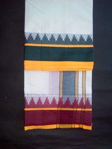 EXD445 Mens Dhoti With Fancy Border / Unbleach Dhoti Size Mulam 9X5 (or) 4.15 Mtr Dhoti with 2.30 Mtr Angavastram