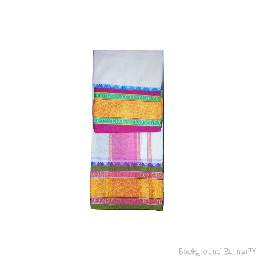 EXD453 Mens Dhoti With Fancy Border / Unbleach Dhoti Size Mulam 6 /108 inches