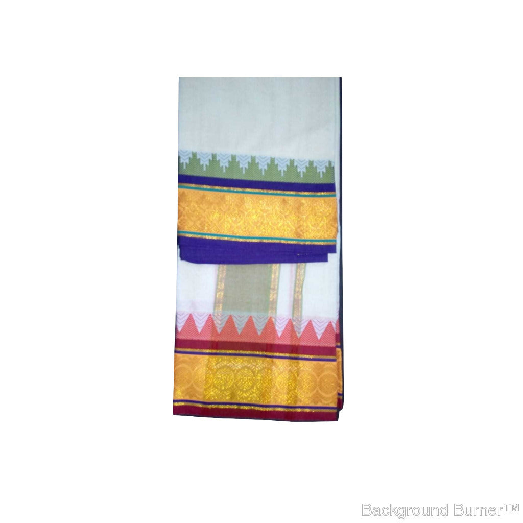 EXD454 Mens Dhoti With Fancy Border / Unbleach Dhoti Size Mulam 6 /108 inches