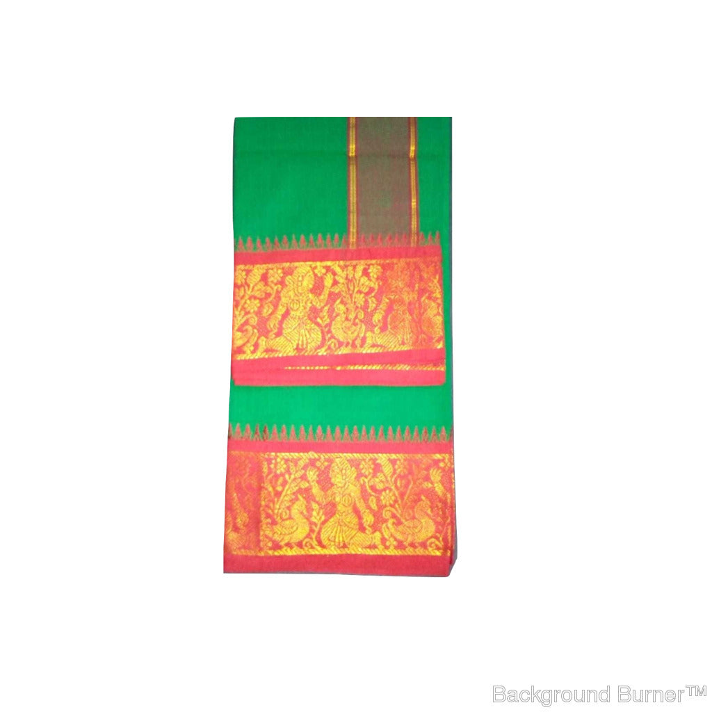 EXD457 Mens Dhoti With Fancy Border / Green Dhoti Size 4 Mulam / 2 Mtr