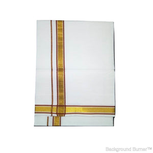 EXD475 Men's Trendy Border Dhoti With Velcro and Pocket on Bleach Dhoti Size 4 Mulam / 2 Mtr