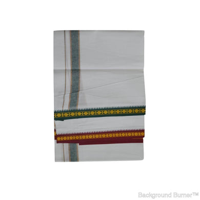 EXD481 Men's Trendy Border Dhoti With Velcro and Pocket on Bleach Dhoti Size 4 Mulam / 2 Mtr