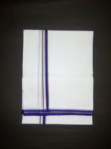 EXD482 Men's Trendy Border Dhoti With Velcro and Pocket on Bleach Dhoti Size 4 Mulam / 2 Mtr