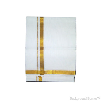 EXD489 Men's Trendy Border Dhoti With Velcro and Pocket on Bleach Dhoti Size 4 Mulam / 2 Mtr