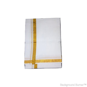 EXD497 Men's Trendy Border Dhoti With Velcro and Pocket on Bleach Dhoti Size 4 Mulam / 2 Mtr