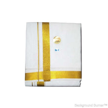 EXD502 Men's Trendy Gold Border Dhoti With Velcro and Pocket on Bleach Dhoti Size Mulam 8 (or) 3.60 Mtr Dhoti