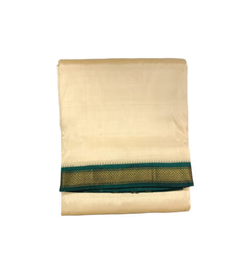 EXD530 Handloom Pure Silk Biscuit Color Dhoti With 5 Mayil Kannu Fancy Border / Dhoti Size 9X5 (o) 4.1Mtr Dhoti with 2.3Mtr Angavastram