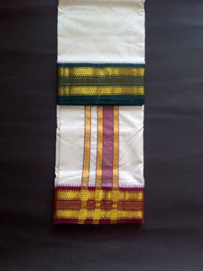 EXD535 Handloom Pure Silk Sandal color Dhoti Size Mulam 9X5 (or) 4.15 Mtr Dhoti with 2.30 Mtr Angavastram with 3.6" Inch Valaivu Border