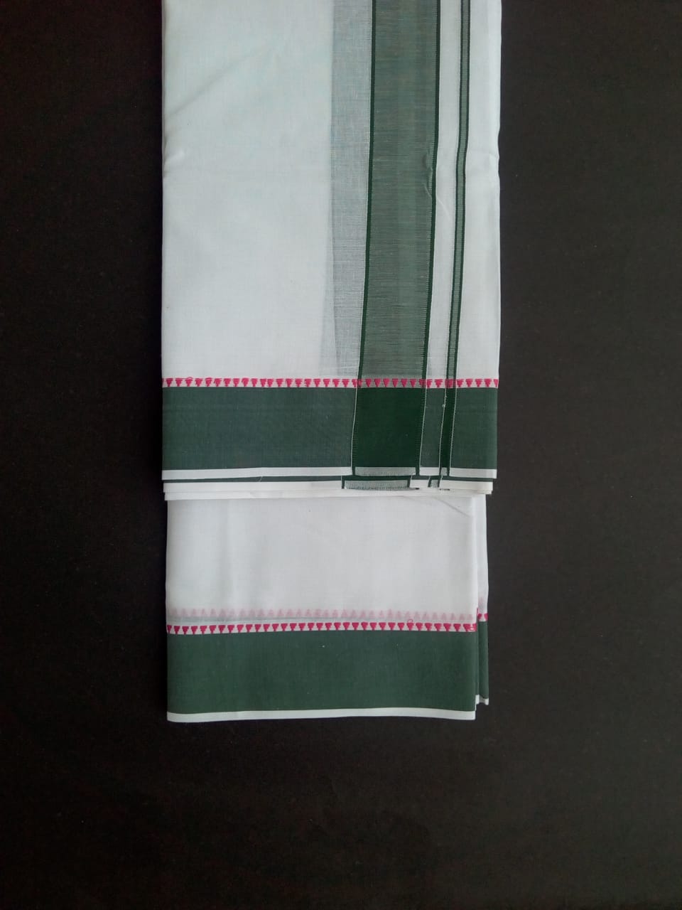 EXD554 Mens 100% Pure Cotton Dhoti With Polyester Plain Border / Bleach Dhoti Size Mulam 9X5 (or) 4.15 Mtr Dhoti with 2.30 Mtr Angavastram