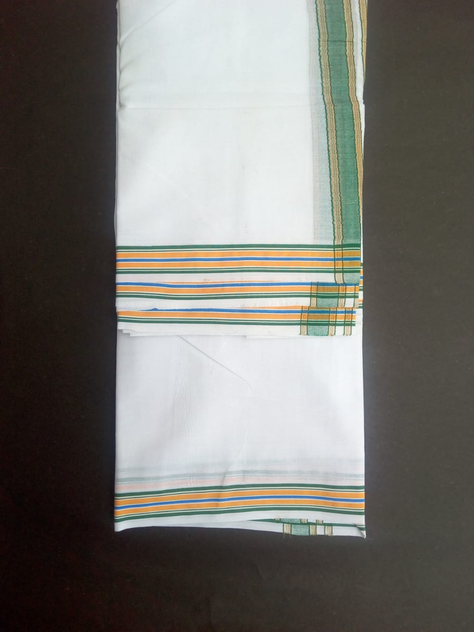 EXD578 Mens 100% Pure Cotton Dhoti With Polyester Line Border / Bleach Dhoti Size Mulam 9X5 (or) 4.15 Mtr Dhoti with 2.30 Mtr Angavastram