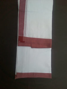 EXD582 Mens 100% Pure Cotton Dhoti With Plain Border / Bleach Dhoti Size Mulam 9X5 (or) 4.15 Mtr Dhoti with 2.30 Mtr Angavastram