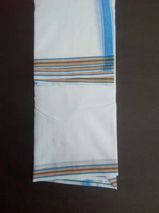 EXD583 Mens 100% Pure Cotton Dhoti With Lines Border / Bleach Dhoti Size Mulam 9X5 (or) 4.15 Mtr Dhoti with 2.30 Mtr Angavastram