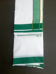 EXD584 Mens Pure Cotton Dhoti With Polyester Plain Border / Bleach Dhoti Size Mulam 9X5 (or) 4.15 Mtr Dhoti with 2.30 Mtr Angavastram