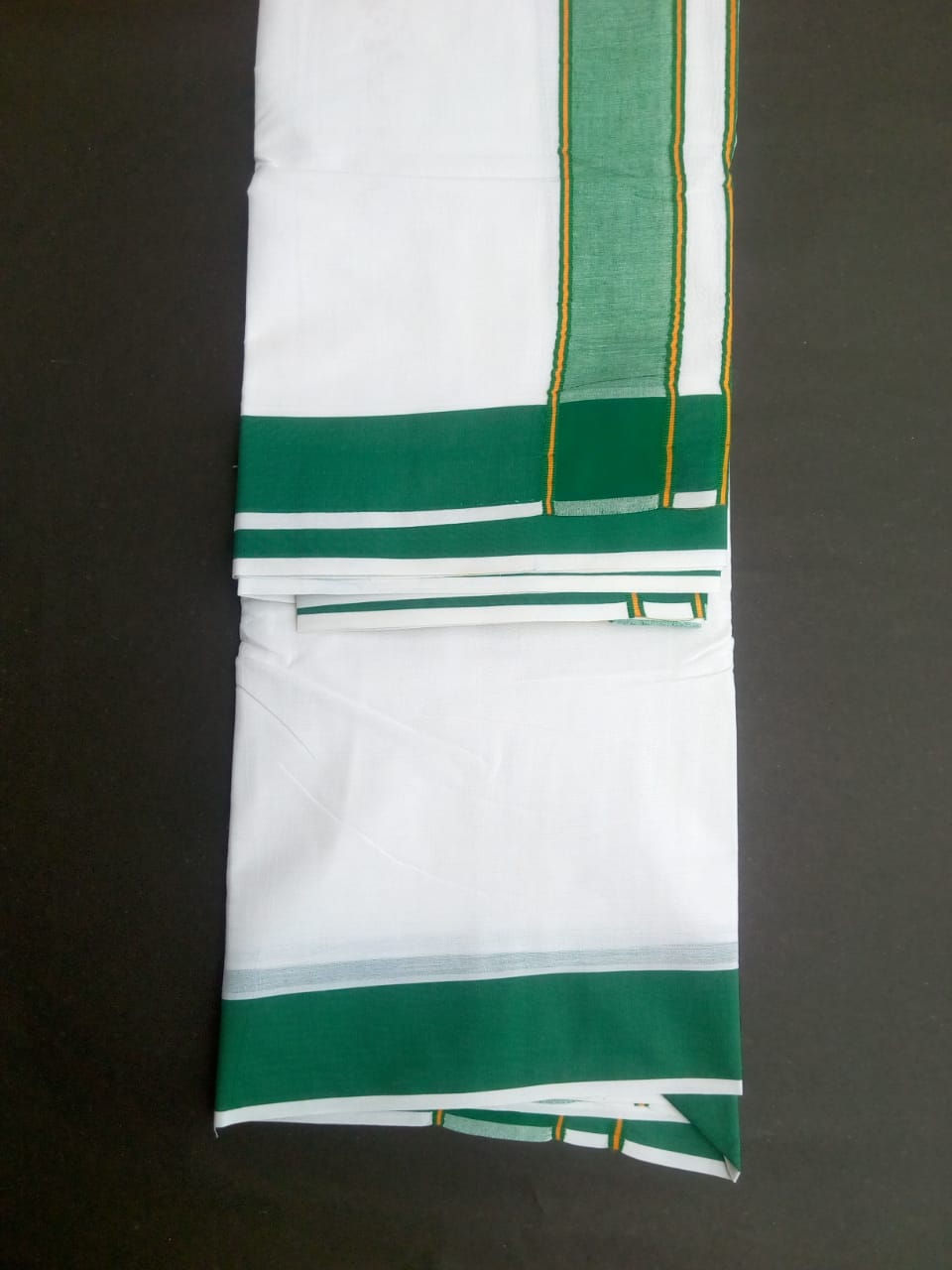 EXD584 Mens Pure Cotton Dhoti With Polyester Plain Border / Bleach Dhoti Size Mulam 9X5 (or) 4.15 Mtr Dhoti with 2.30 Mtr Angavastram