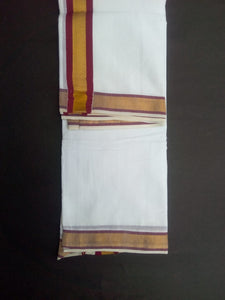 EXD589 Mens 100% Pure Cotton Dhoti With Plain Zari Polyester Border / Bleach Dhoti Size Mulam 8 (or) 3.60 Mtr Dhoti