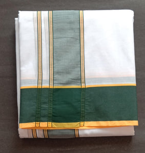 EXD613 Men's Traditional Cotton Dhoti size Mulam 10X6 (or) 4.15 Mtr Dhoti with 2.30 Mtr Angavastram With Color Polyester Border