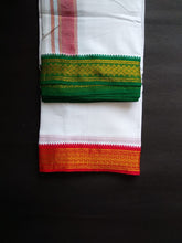 EXD614 Men's Traditional Cotton Dhoti size Mulam 10X6 (or) 4.62 Mtr Dhoti with 2.77 Mtr Angavastram With Polyester Zari Leaf Border