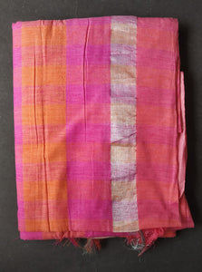 EXD624 Women's Traditional Linen Cotton Saree With Silver Border / Saree Size 6.25Mtrs including Running Blouse of 0.80Mtr