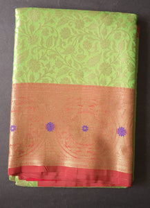 EXD627 Women's Traditional Kora Muslin Saree With Rangoli Border / Saree Size 6.25Mtrs including Running Blouse of 0.80Mtr