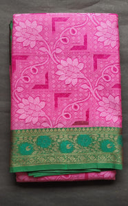 EXD627 Women's Traditional Kora Muslin Saree With Flower Border / Saree Size 6.25Mtrs including Running Blouse of 0.80Mtr