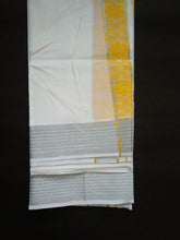 EXD645 Men's Traditional Dhoti With Design Munthi Silver Line Border / Bleach White Dhoti Size 8 Mulam ( or ) 3.60 Mtr Dhoti