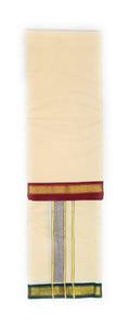 EXD646 Men's Traditional Jacquard Pure Cotton Mayilkann Ganga Jamuna Unbleached Cream Dhoti With Cotton Border Size-9 x 5 (4.1Mtr Dhoti with 2.3Mtr Angavastram)